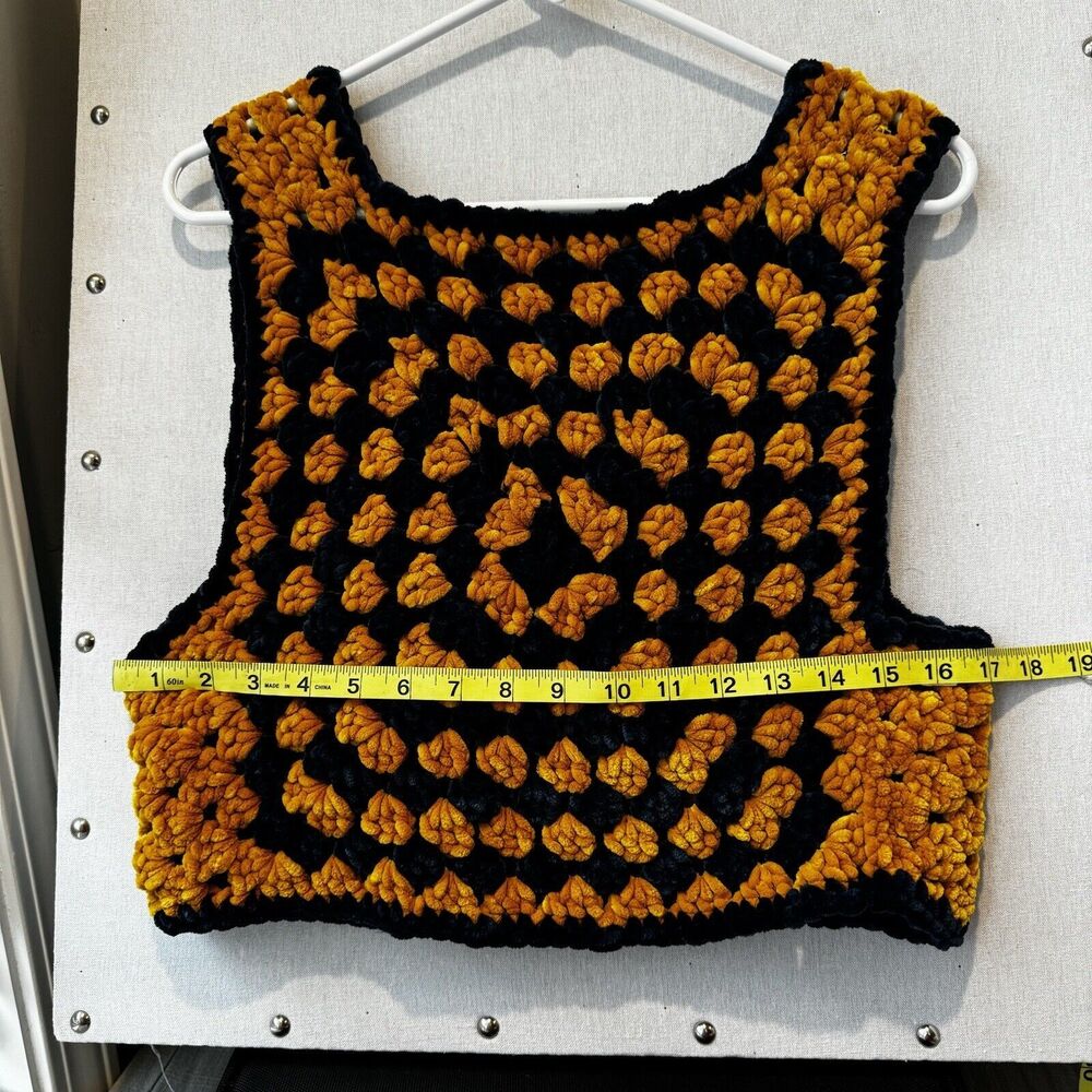 Handmade Blue Gold Granny Square Cropped Vest Game Day Georgia Tech Michigan - Picture 5 of 6